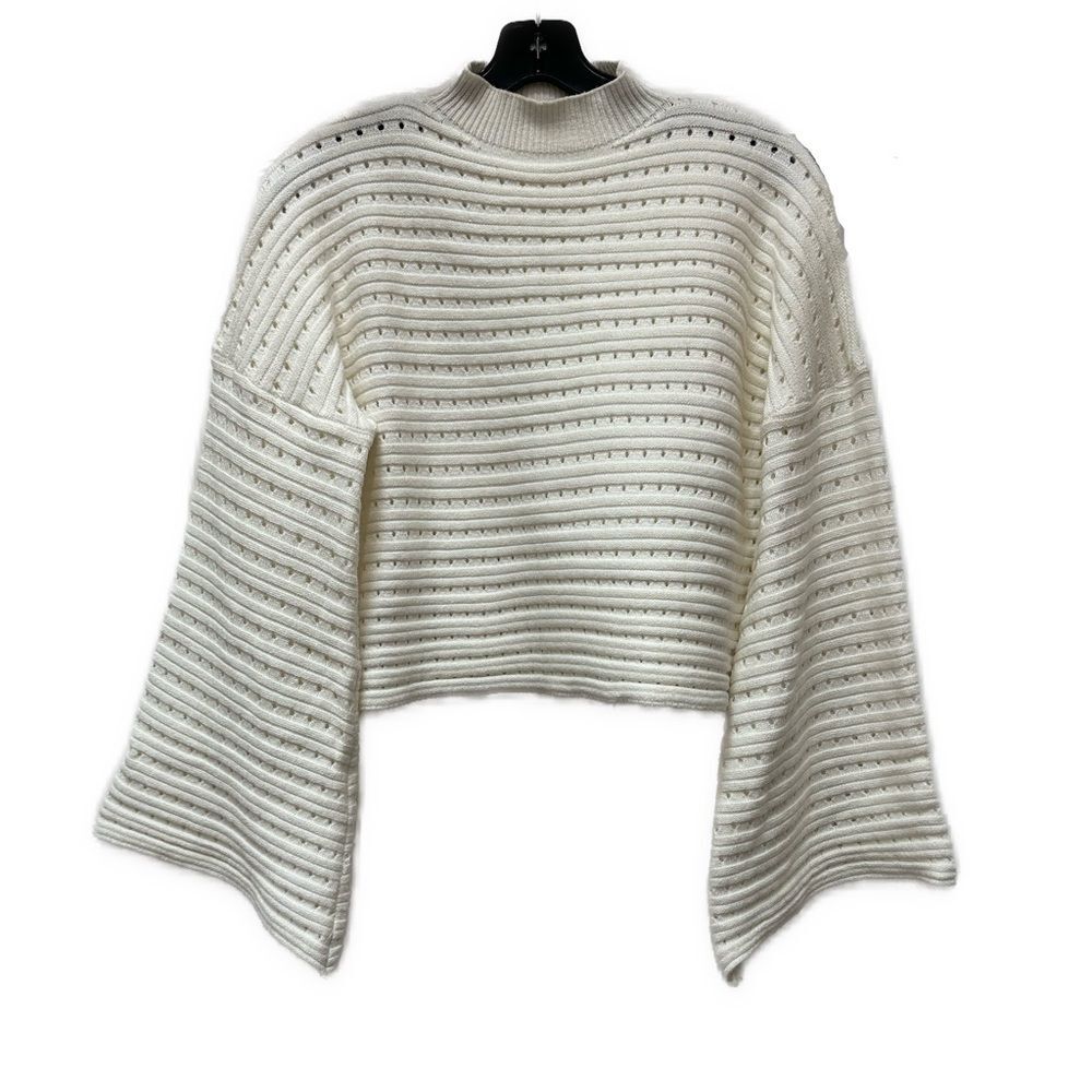 Everkaki Crop Chunky Knit Cream Bell Sleeve Sweater Size L
